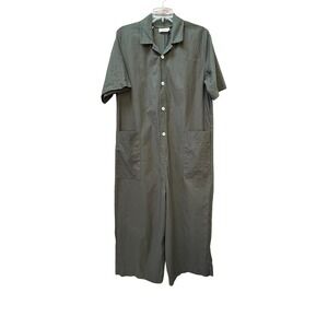 NWT Aurorei Linen Lagenlook Collared Wide Leg Romper Olive Green Size L‎